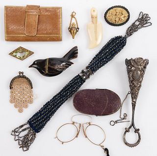 ASSORTED ANTIQUE AND VINTAGE LADY'S AND MEN'S ACCESSORIES, LOT OF 11 PIECES