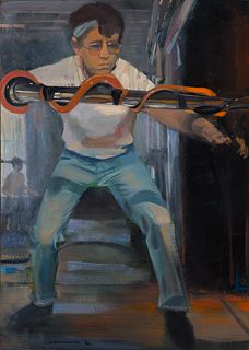 Tom Gardner (Am. 20th Century), "Hot Glass", Oil on panel, framed