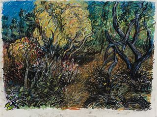 Jon Imber (Am. b. 1950), Wooded Path, 1987, Oil pastel on paper, framed under glass