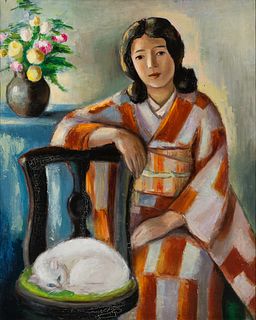 20th Century Japanese School, Portrait of Shizuko Ota, 1934, Oil on canvas, framed