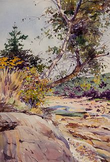 John Pierce Barnes (Am. 1893-1954), Leaning Trees, Watercolor on paper, framed under glass