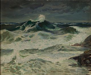 20th Century American School, Stormy Seascape, Oil on canvas, framed