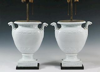 PAIR OF PORCELAIN URNS AS LAMPS