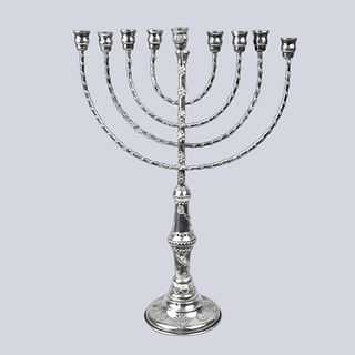 Lg Judaica Sterling and Turquoise Menorah