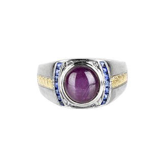 Star Ruby, Sapphire and Platinum Ring
