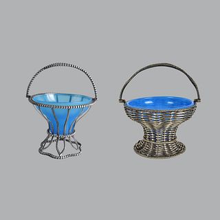 Vintage Silverplated Baskets w Turquoise Inserts