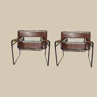 Pr Knoll Wassily Chrome and Leather Lounge Chairs