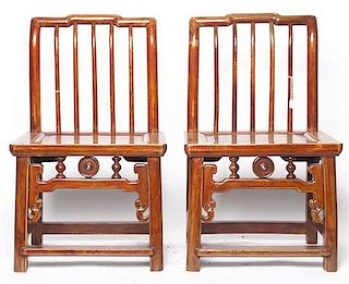 A Pair of Chinese Carved Wood Youth Side Chairs, Height 26 3/4 inches.