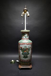 A CHINESE WUCAI VASE, MONTED AS LAMP