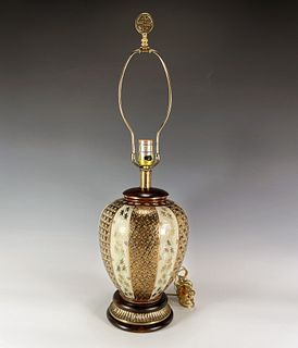 ASIAN PORCELAIN BLACK & GOLD TABLE LAMP