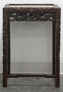 A Chinese Carved Hardwood Side Table, Height 24 x width 17 x depth 12 1/2 inches.