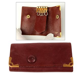 AUTHENTIC BURGUNDY CARTIER LEATHER KEY CASE