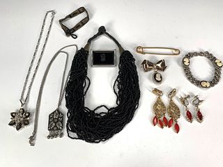 VINTAGE COSTUME BLACK, GOLD AND RED LOT OF JEWELRY