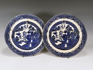 2 STAFFORDSHIRE DIVIDED BLUE & WHITE PLATES