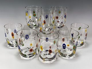 8 LEONARDO MILLEFIORI MURANO GLASS TUMBLERS 