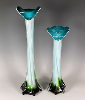 PAIR MID CENTURY STYLE JACK IN THE PULPIT GLASS VASES