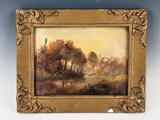 SMALL LANDSCAPE OIL ON CANVAS PAINTING SIGNED