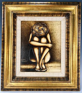 SURREALISTIC NUDE WITH ROSE HEAD SIGNED PAVEL