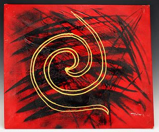 SIGNED DRAMATIC RED SWIRL PAINTING