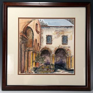 WATERCOLOR & PENN & INK PAINTING OF VILLA BY JOHNSON