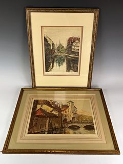 2 EUROPEAN CANAL PRINTS SIGNED 