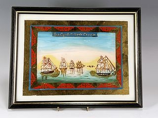 FOLK ART REVERSE PAINTED ON GLASS OF THE CONSTITUTION ESCAPE