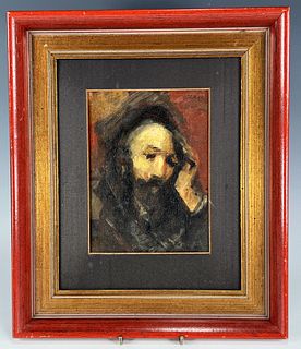 PAINTING PORTRAIT OF PENSIVE MAN SIGNED GLASS