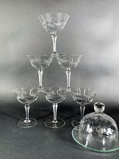 6 ETCHED GLASS MARTINI GLASSES