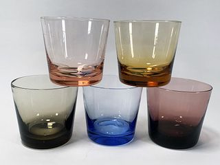 5 COLOR GLASS TUMBLERS OLD FASHIONED GLASSES