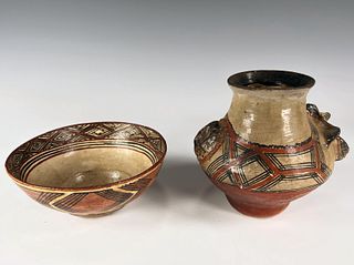 AMAZONIAN OR NATIVE AMERICAN POTTERY BOWL AND VESSEL