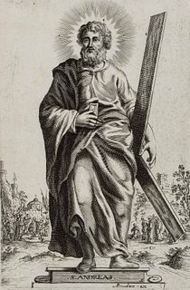 A. BOUDAN (1600-1671), Apostle Andrew with cross, Copper engraving