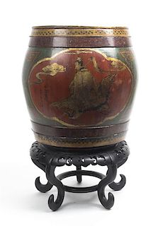 A Chinese Covered Barrel, Height overall 18 5/8 inches.