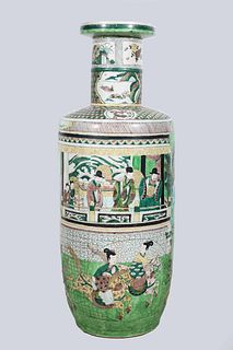 Tall Chinese Ceramic Famille Verte Floor Vase