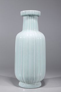 Chinese Celadon Glazed Fluted Porcelain Vase
