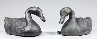 Pair Chinese Bronze Duck Figures