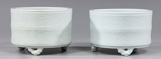 Pair Chinese White Glazed Porcelain Censors