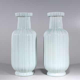 Two Chinese Celadon Glazed Porcelain Vases
