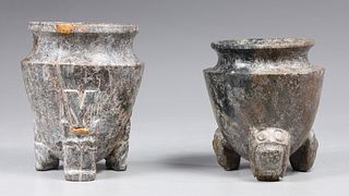 Group of Two Archaic Chinese Style Carved Hardstone Censers