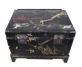 Large Vintage Chinese Black Lacquer Trunk