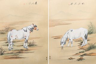Pair Chinese Horse Portraits