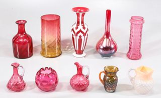 Group of Fifteen Assorted Vintage Glass Vases and Bottles