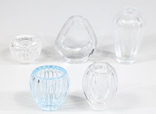 Group of Five Fine Crystal Vases, Baccarat, Steuben