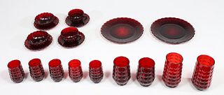 Group of Forty Nine Vintage Red Glass Cups Bowls Saucers