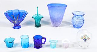 Group of Thirteen Assorted Vintage Blue Glass