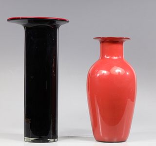 Group of Two Vintage Cased Glass Vases, Murano