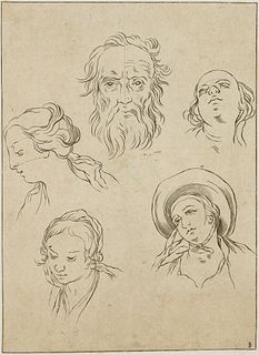 J. LAMORLET (*1626) after BLOEMAERT (*1566), Drawing template. Head studies, Copper engraving