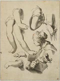 J. LAMORLET (*1626) after BLOEMAERT (*1566), Drawing template. Arm and hand studies, Copper engravin