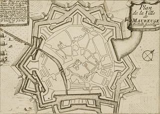 L. SCHÖRM (17th), "Map of the town of MAUBEUGE,  1680, Copper engraving
