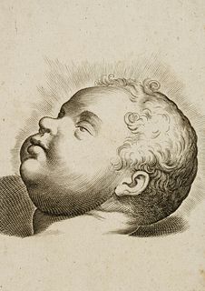 A. CARRACCI (1560-1609) Circle, Head Study of a Child, Scuola Perfetta, Copper engraving