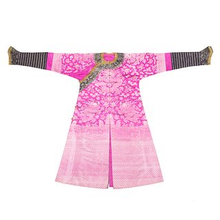 A CHINESE PINK EMBROIDERED DRAGON ROBE, 19TH CENTURY